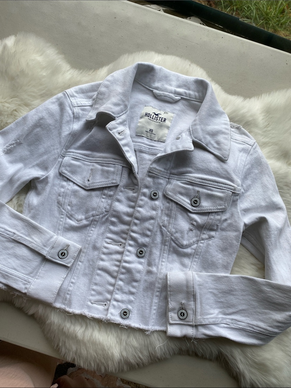 Hollister White Cropped Denim Jacket for Kids